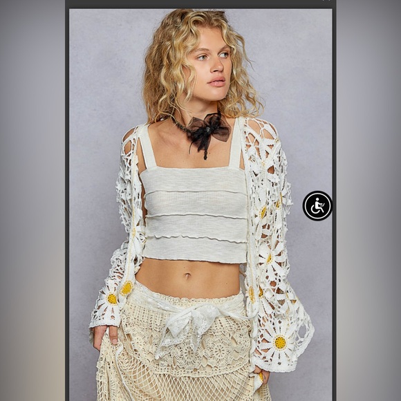 White Crochet Cardigan with Yellow Daisy Accents - Picture 2 of 5